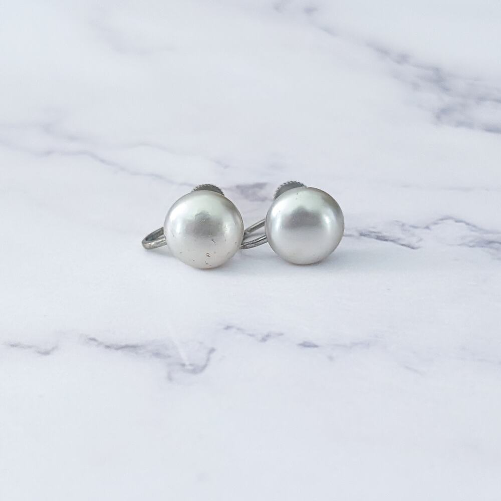 Vintage Screw On Earrings Faux Pearl - Condition Issues